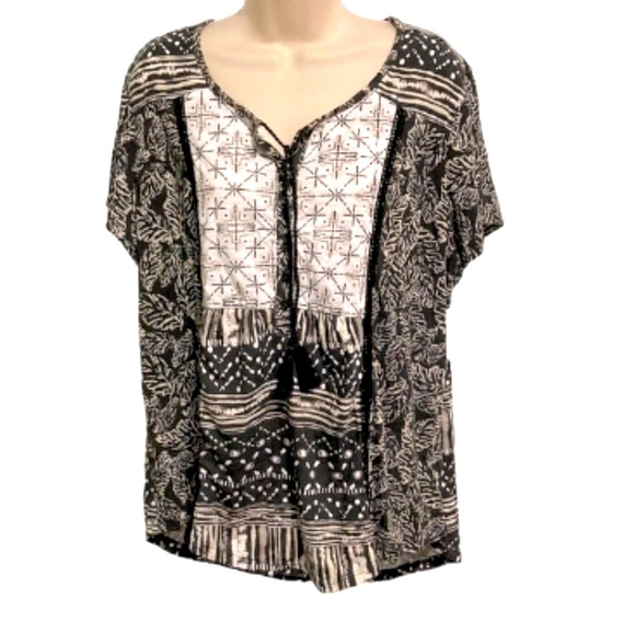 Bohemian Women's Plus Blouse Top Aztec Short Sleeve Tassels High Low Womens 1X - Picture 3 of 16